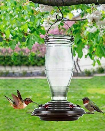 Vintage láhev skleněné krmítko pro kolibřík