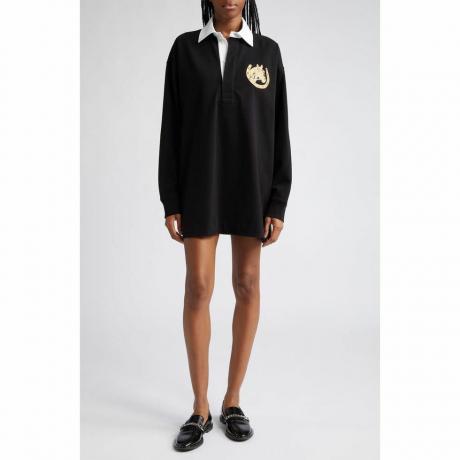 Stella McCartney Oversize metalický vyšívaný detail Bavlněná rugbyová košile v 1000 Black v Nordstrom, velikost X-Large