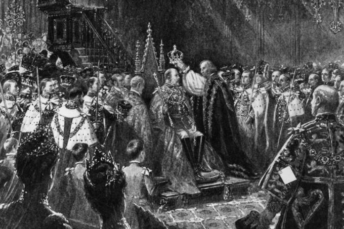 9. srpna 1902 byl Edward Vii korunován během korunovačního ceremoniálu ve Westminsterském opatství v Londýně, fotografie od hulton archivegetty images