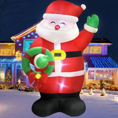 8-Ft. Nafukovací Santa Claus drží věnec